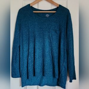 Linen Blend Emerald Green Relaxed Plush Knit Heathered Long Sleeve